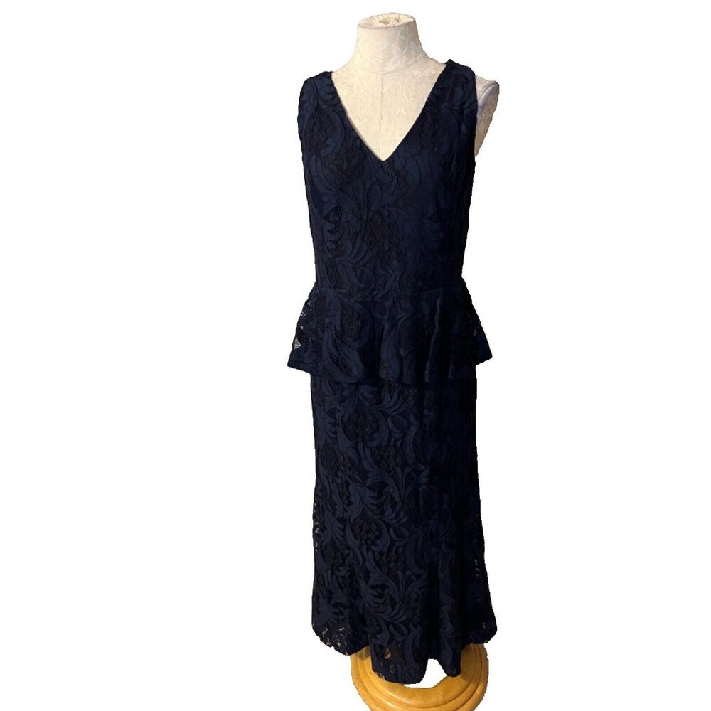 Ralph Lauren Long Formal Kynelle Dress 14 Navy Blue Wedding Party Cruise $270 - Picture 2 of 13